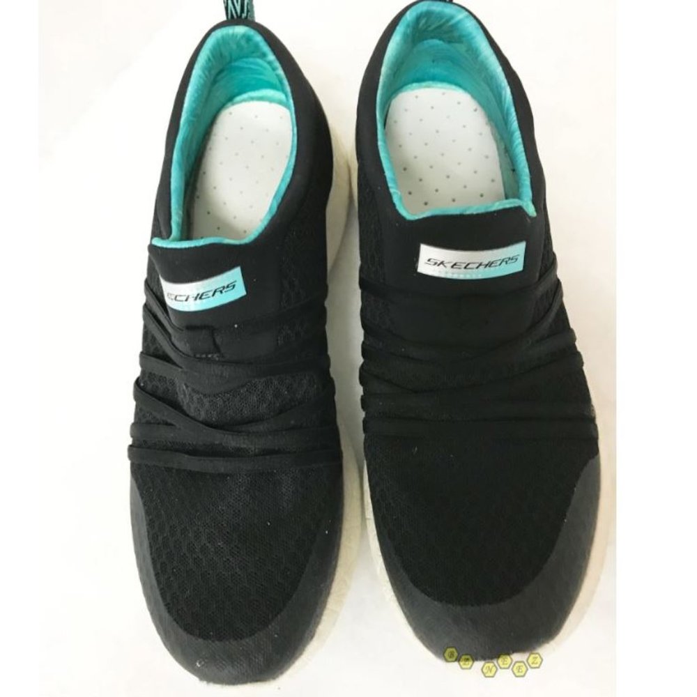 Size 8.5 Sketchers Black & Turquoise Slip On Shoes
